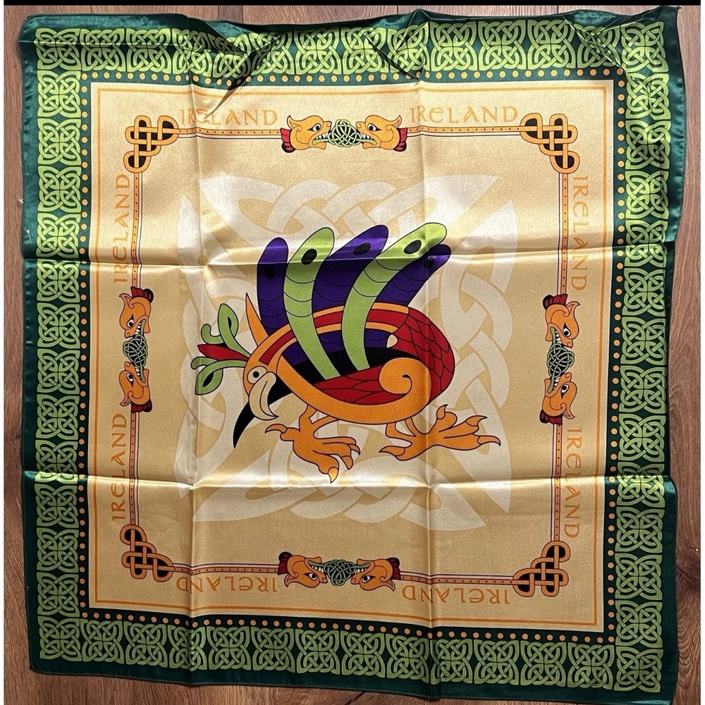 The Book of Kells Celtic Irish Design Multicolor Square Scarf 28" X 28"  NEW